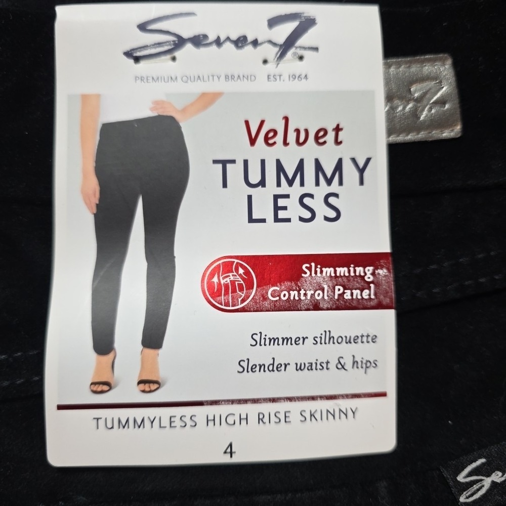 Seven7 Tummy Less High Rise Black Velvet Skinny Jeans WOMENS 4 Stretch‎ Slimming
